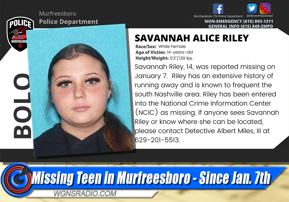 14-Year-Old Reported as MISSING in Murfreesboro - WGNS Radio