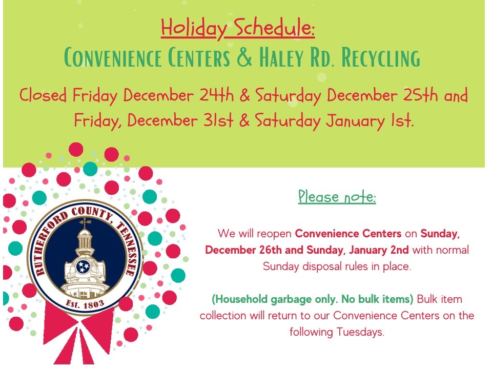 Murfreesboro Trash Pickup Holiday Schedule 2022 Rutherford County Solid Waste Holiday Plans - Wgns Radio